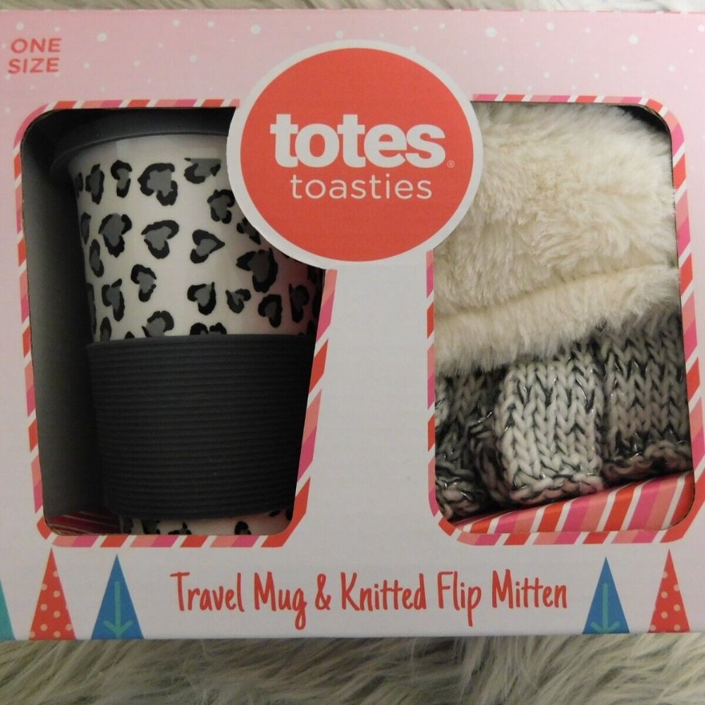 Totes Toasties Travel Mug & Knitted Flip‎ Mitten Gift Set